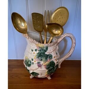 Vintage Brass Kitchen Utensil Set | 5 Piece Hanging Brass Set | Cottage